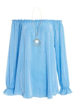 Blue Bardot Necklace Top