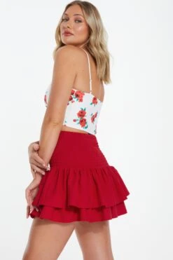 Red Ruched Frill Mini Skirt -Deals Clothifyr Store 00100038420 XB