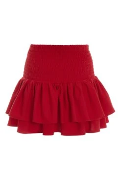 Red Ruched Frill Mini Skirt -Deals Clothifyr Store 00100038420 ZB