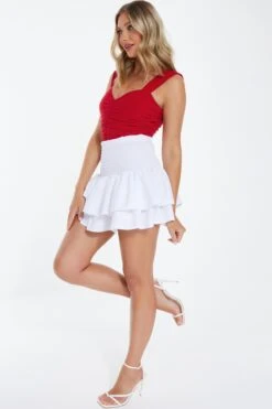 White Ruched Frill Mini Skirt 11 White Ruched Frill Mini Skirt -Deals Clothifyr Store 00100038421 XS