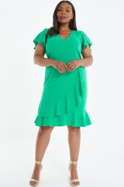 Curve Jade Green Frill Mini Dress -Deals Clothifyr Store 00100038428 XM