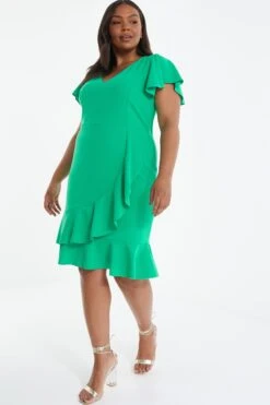 Curve Jade Green Frill Mini Dress -Deals Clothifyr Store 00100038428 XS