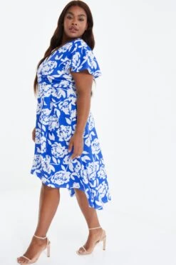 Curve Royal Blue Floral Dip Hem Midi Dress 11 Curve Royal Blue Floral Dip Hem Midi Dress -Deals Clothifyr Store 00100038445 XS