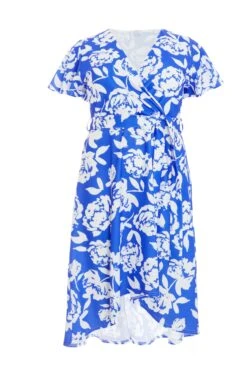 Curve Royal Blue Floral Dip Hem Midi Dress