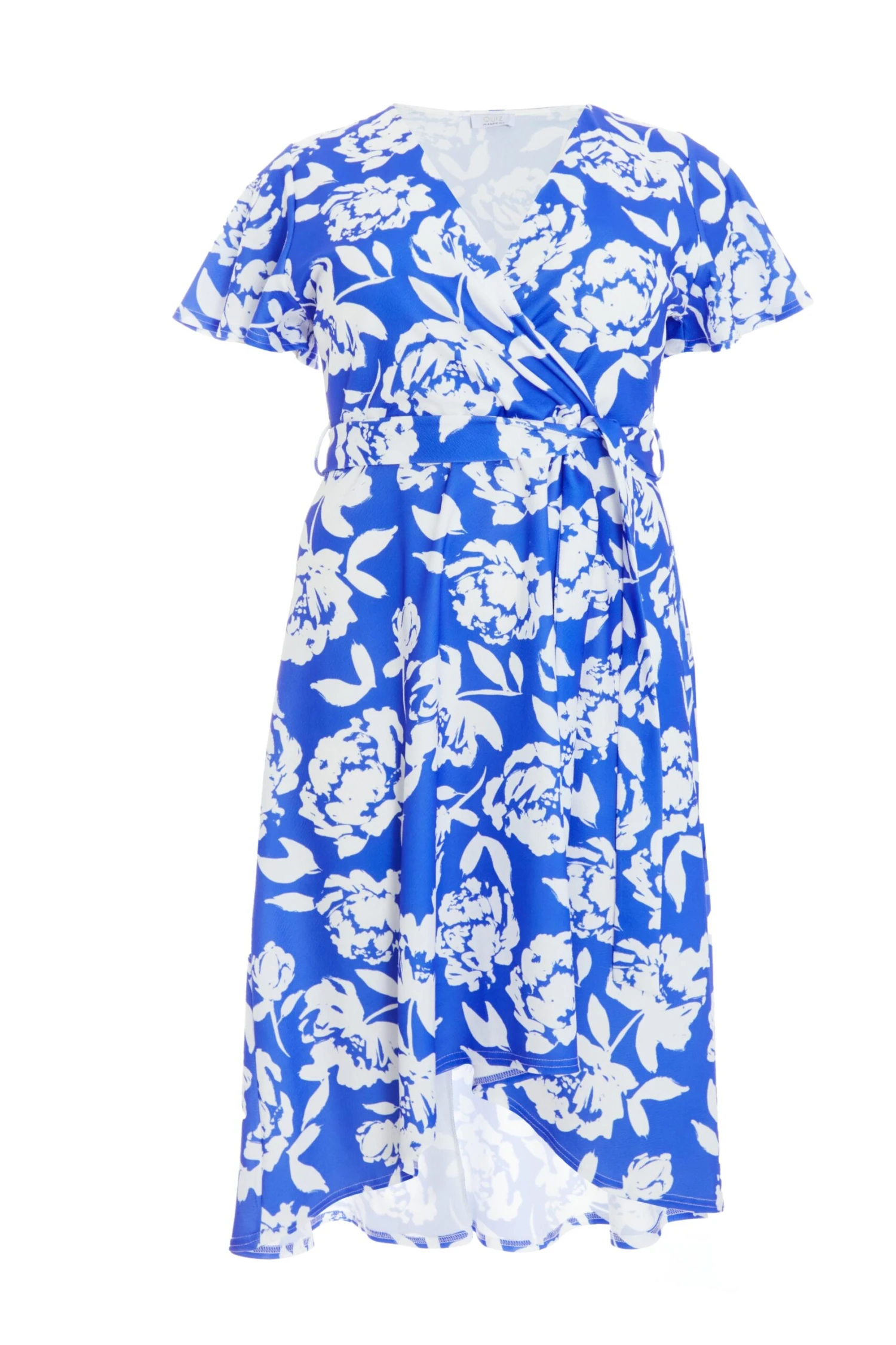Curve Royal Blue Floral Dip Hem Midi Dress 3 Curve Royal Blue Floral Dip Hem Midi Dress