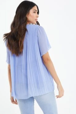 Light Blue Chiffon Pleated Blouse -Deals Clothifyr Store 00100038457 XB