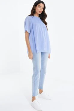 Light Blue Chiffon Pleated Blouse -Deals Clothifyr Store 00100038457 XS