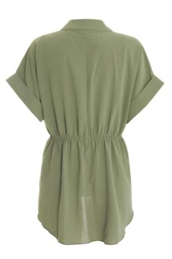 Khaki Button Ruched Blouse 12 Khaki Button Ruched Blouse -Deals Clothifyr Store 00100038465 ZB