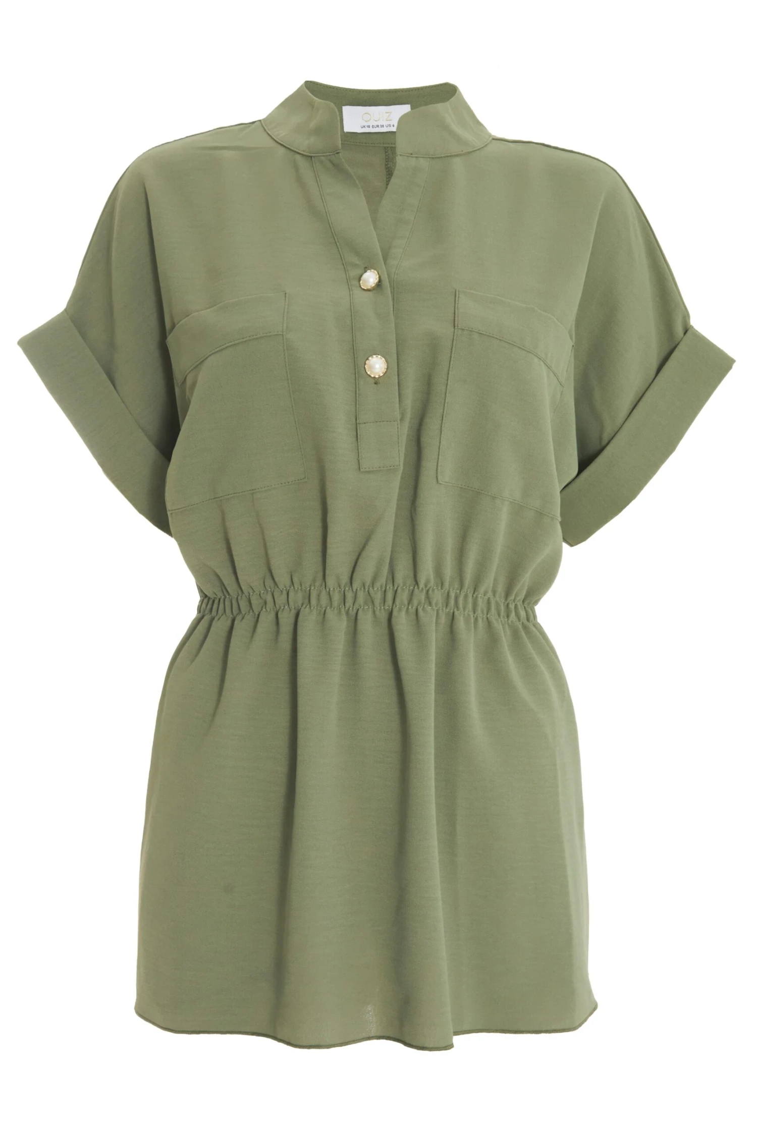 Khaki Button Ruched Blouse 3 Khaki Button Ruched Blouse
