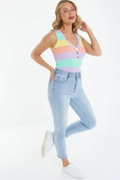 Multicoloured Stripe Knitted Bodysuit -Deals Clothifyr Store 00100038467 XS