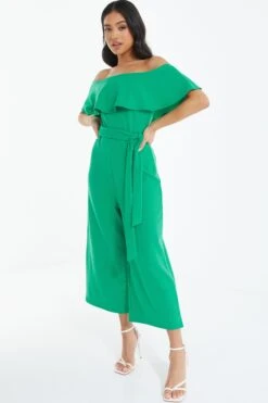 Petite Green Bardot Frill Culotte Jumpsuit -Deals Clothifyr Store 00100038487 XS