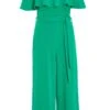 Petite Green Bardot Frill Culotte Jumpsuit
