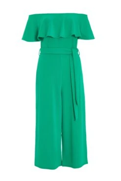Petite Green Bardot Frill Culotte Jumpsuit
