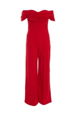 Petite Red Bardot Palazzo Jumpsuit
