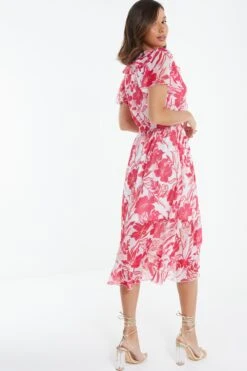 Pink Floral Frill Hem Wrap Midi Dress 10 Pink Floral Frill Hem Wrap Midi Dress -Deals Clothifyr Store 00100038514 XB
