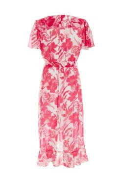 Pink Floral Frill Hem Wrap Midi Dress 12 Pink Floral Frill Hem Wrap Midi Dress -Deals Clothifyr Store 00100038514 ZB