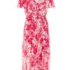 Pink Floral Frill Hem Wrap Midi Dress -Deals Clothifyr Store 00100038514 ZM