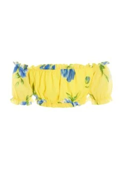Yellow Floral Bardot Crop Top -Deals Clothifyr Store 00100038546 ZB