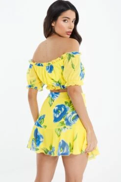 Yellow Floral Wrap Mini Skirt -Deals Clothifyr Store 00100038548 XB