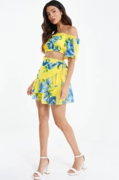 Yellow Floral Wrap Mini Skirt -Deals Clothifyr Store 00100038548 XS