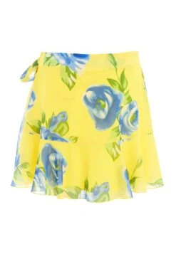 Yellow Floral Wrap Mini Skirt -Deals Clothifyr Store 00100038548 ZB