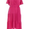 Curve Pink Wrap Tiered Dip Hem Dress -Deals Clothifyr Store 00100038575 ZM