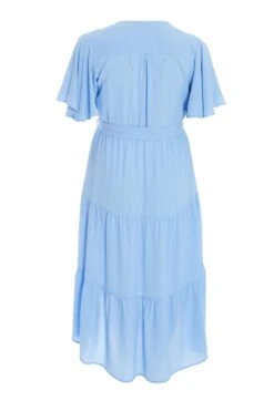Curve Blue Wrap Tiered Dip Hem Dress -Deals Clothifyr Store 00100038577 ZB