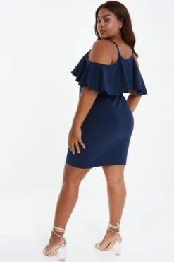 Curve Navy Frill Midi Dress -Deals Clothifyr Store 00100038578 XB