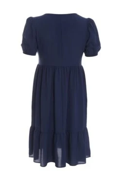 Curve Navy Tiered Puff Sleeve Midi Dress -Deals Clothifyr Store 00100038584 ZB