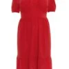 Curve Red Tiered Puff Sleeve Midi Dress -Deals Clothifyr Store 00100038585 ZM