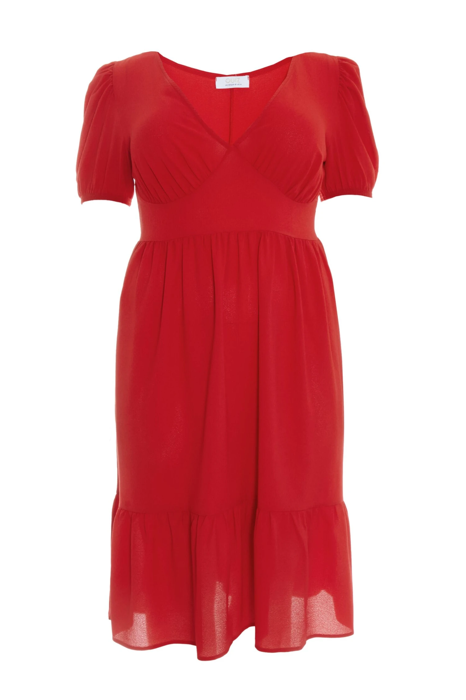Curve Red Tiered Puff Sleeve Midi Dress 3 Curve Red Tiered Puff Sleeve Midi Dress