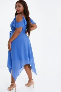 Curve Blue Cold Shoulder Midi Dress -Deals Clothifyr Store 00100038616 XB