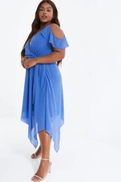 Curve Blue Cold Shoulder Midi Dress -Deals Clothifyr Store 00100038616 XS