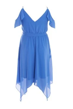 Curve Blue Cold Shoulder Midi Dress -Deals Clothifyr Store 00100038616 ZB
