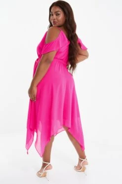 Curve Pink Cold Shoulder Midi Dress -Deals Clothifyr Store 00100038618 XB
