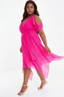 Curve Pink Cold Shoulder Midi Dress -Deals Clothifyr Store 00100038618 XS
