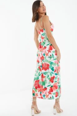 Multicoloured Tropical Satin Midi Dress -Deals Clothifyr Store 00100038639 XB