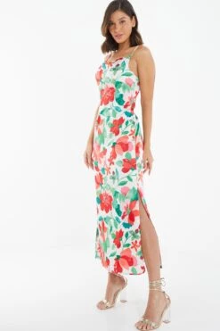 Multicoloured Tropical Satin Midi Dress -Deals Clothifyr Store 00100038639 XS