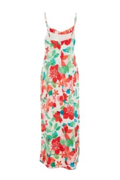 Multicoloured Tropical Satin Midi Dress -Deals Clothifyr Store 00100038639 ZB
