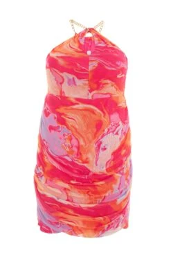 Curve Orange Marble Print Midi Dress