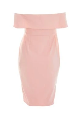 Curve Pink Ruched Bardot Midi Dress -Deals Clothifyr Store 00100038648 ZB