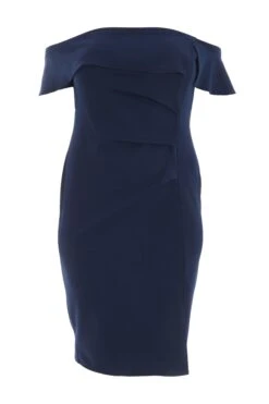 Curve Navy Ruched Bardot Midi Dress