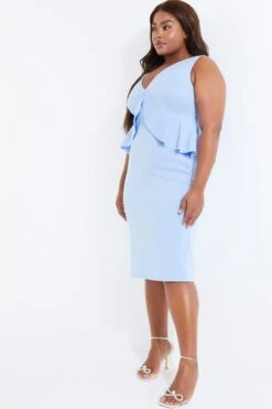Curve Blue Ruched Bardot Midi Dress 11 Curve Blue Ruched Bardot Midi Dress -Deals Clothifyr Store 00100038651 XS