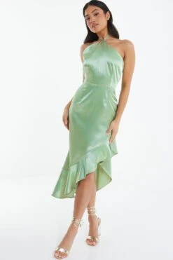 Petite Sage Halter Neck Asymmetric Midi Dress -Deals Clothifyr Store 00100038796 XS