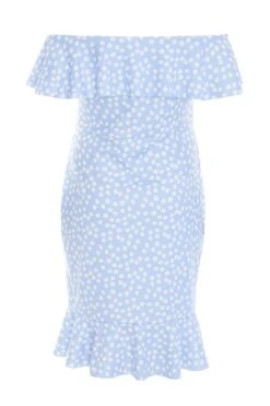 Curve Blue Smudge Print Bardot Midi Dress -Deals Clothifyr Store 00100038856 ZB