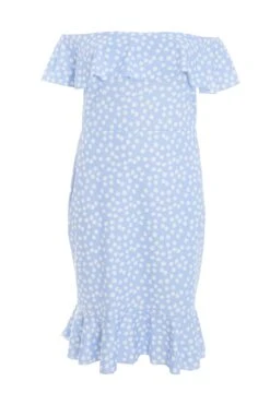 Curve Blue Smudge Print Bardot Midi Dress