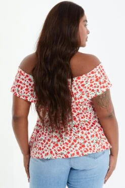 Curve Red Floral Peplum Top -Deals Clothifyr Store 00100038857 XB