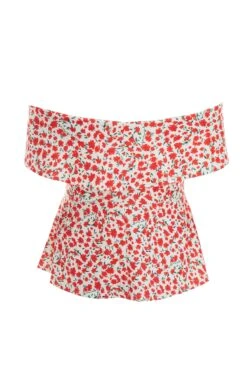 Curve Red Floral Peplum Top -Deals Clothifyr Store 00100038857 ZB