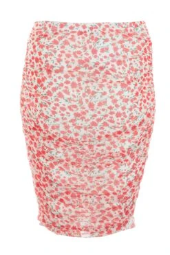 Curve Red Floral Ruched Midi Skirt -Deals Clothifyr Store 00100038858 ZB