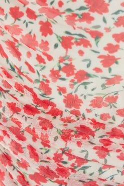 Curve Red Floral Ruched Midi Skirt -Deals Clothifyr Store 00100038858 ZS